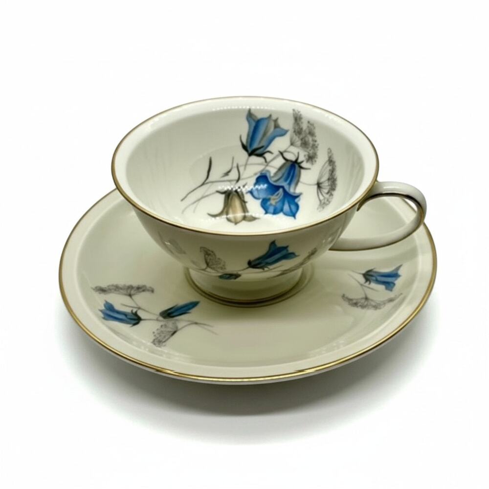 Rosenthal Winifred Teacup Saucer Selb Germany-Blue Bellflowers-Gold Trim-Vintage - Picture 5 of 10